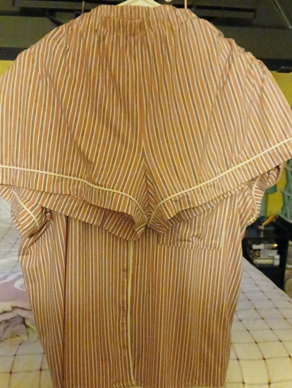 Striped Short-Sleeve Short Set (Button Up)Rust&Cream Color - Picture 2 of 3